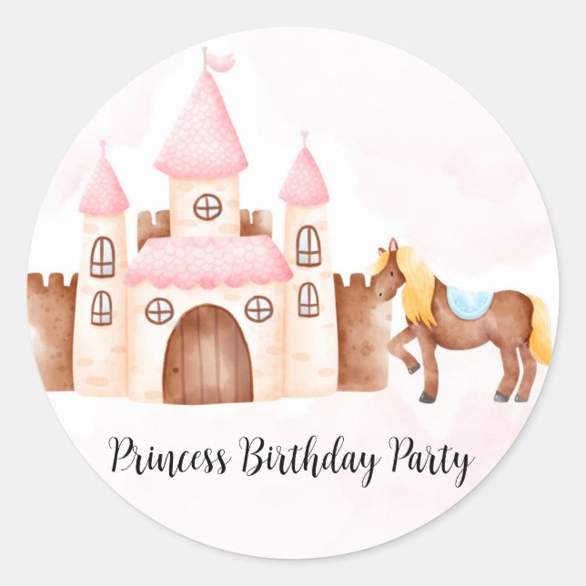 Sticker Rond Princess Castle Horse fête d'anniversaire (Devant)
