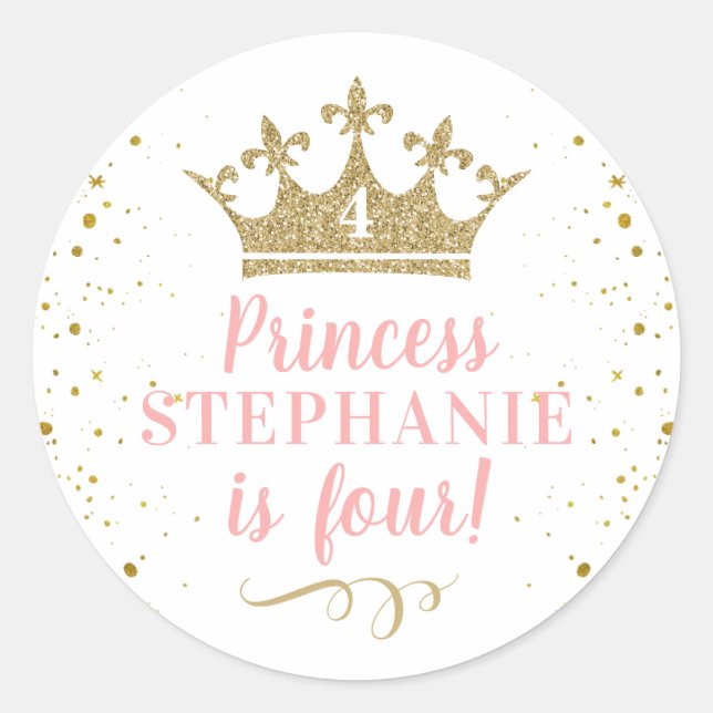 Sticker Rond Princess Party Gold Crown Favonalized Favonalized (Devant)