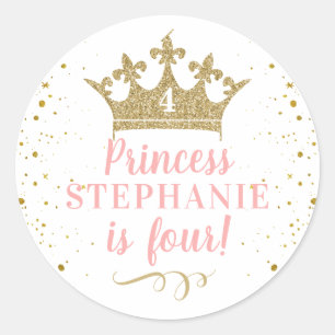 Sticker Rond Princess Party Gold Crown Favonalized Favonalized