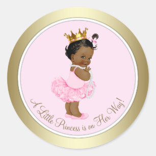 Sticker Rond Princess Tutu Pearls Baby shower d'or rose