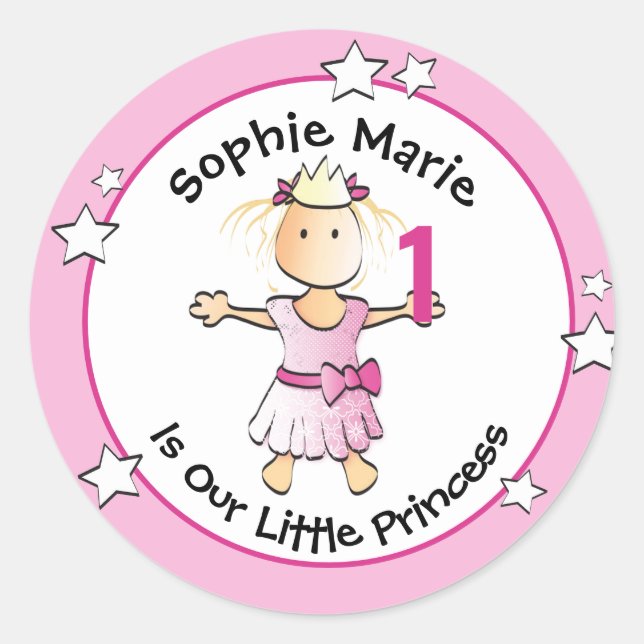 Sticker Rond Princesse 1er Anniversaire Sweet PInk Cute Cartoon (Devant)