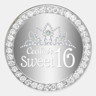Sticker Rond Princesse argentée Diamond Tiara Sweet 16
