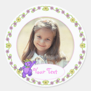 Sticker Rond Princesse Birthday Custom Photo d'ours de nounours