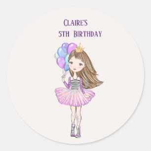 Sticker Rond Princesse Birthday de petite fille