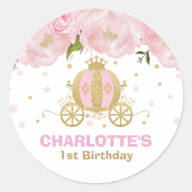 Sticker Rond Princesse Carriage Floral Rose et Gold Favoriser (Devant)