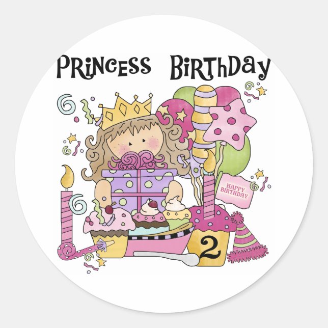 Sticker Rond Princesse de fête 2e anniversaire Tshirts et cadea (Devant)