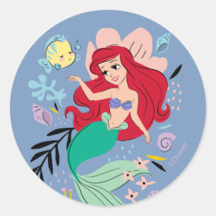 Sticker Rond Princesse Disney   Ariel et les animaux marins