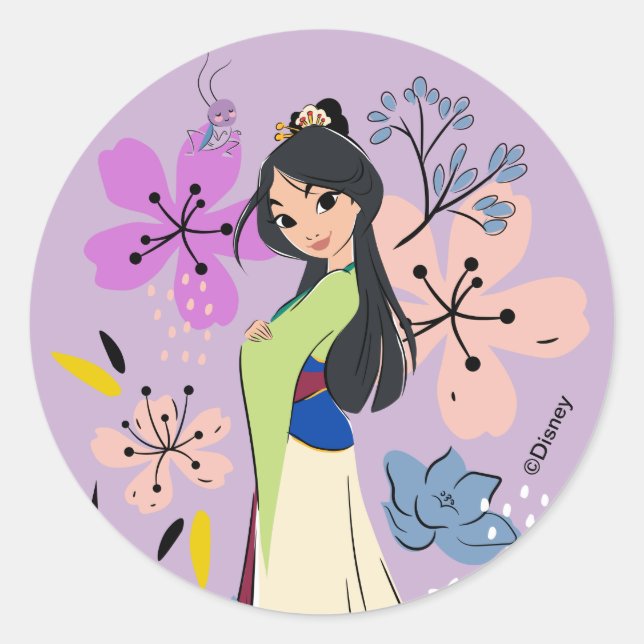 Sticker Rond Princesse Disney | Mulan dans le jardin (Devant)