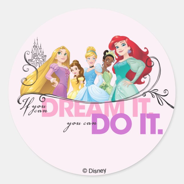 Sticker Rond Princesse Disney | Ne jamais renoncer (Devant)