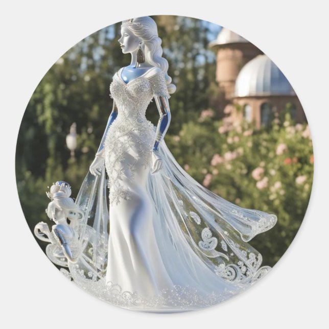 Sticker Rond princesse en verre cristal avec robe blanche (Devant)