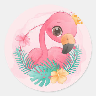 Sticker Rond Princesse Flamant rose rose Baby shower fille rose