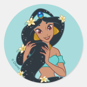 Sticker Rond Princesse Jasmine - Cheveux et fleurs étincelants