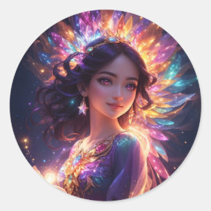 Sticker Rond Princesse magique à Tiara Big Eyes