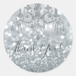Sticker Rond Princesse Pailletée Silver Sparkle Glamour 