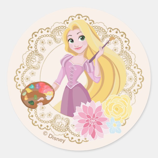 Sticker Rond Princesse Rapunzel | Floral Gold Confetti (Devant)