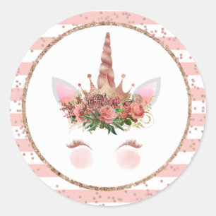 Sticker Rond Princesse rose d'Unicorne