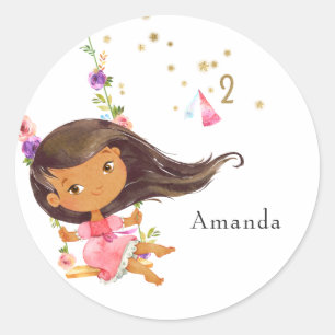 Sticker Rond Princesse rose et or Fille 2e fête d'anniversaire