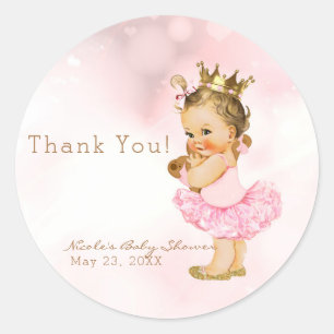 Sticker Rond Princesse rose Vintage bébé fille douche Favoriser