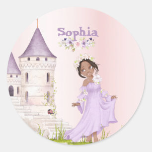 Sticker Rond Princesse Unicorn Cheveux foncé pourpre mignon Ann