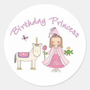 Sticker Rond Princesse Unicorn Fille d'anniversaire
