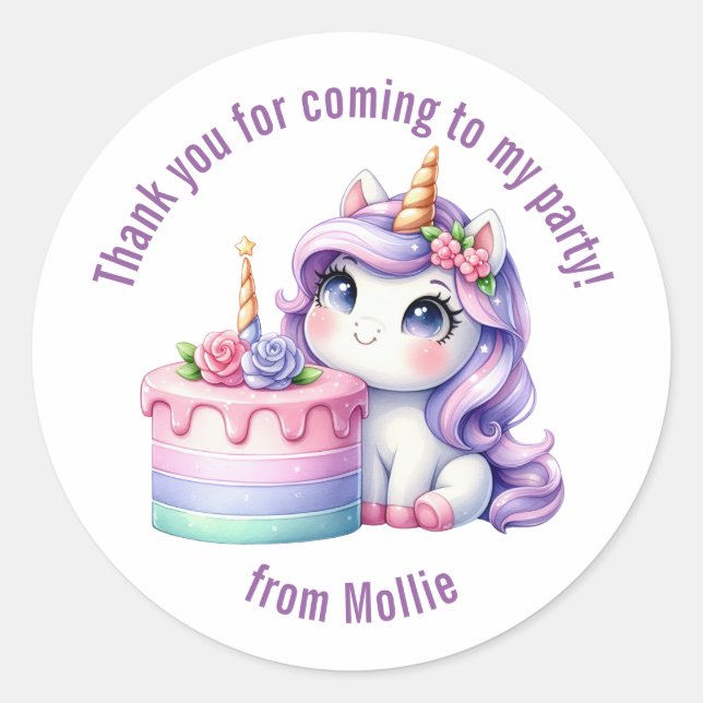 Sticker Rond Princesse violette Unicorn Merci (Devant)