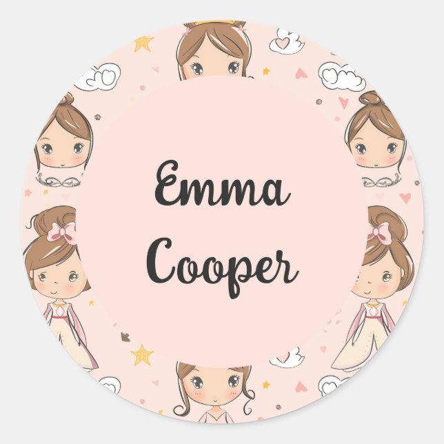 Sticker Rond Princesses & Coeurs Pastels doux Enfants (Devant)