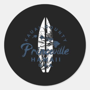 Sticker Rond Princeville Kauai Surf Hawaïen Vintage Hawaï 