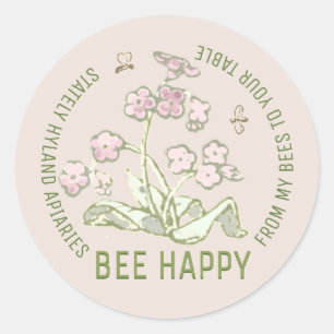 Sticker Rond Printemps avec Fleur sauvage et abeilles de miel P