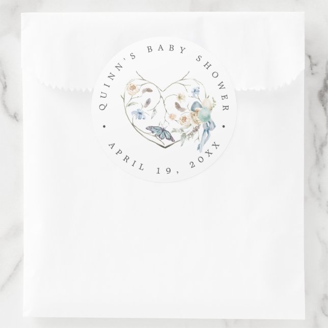 Sticker Rond Printemps bleu Pâques | MERCI BABY SHOWER (Sac)