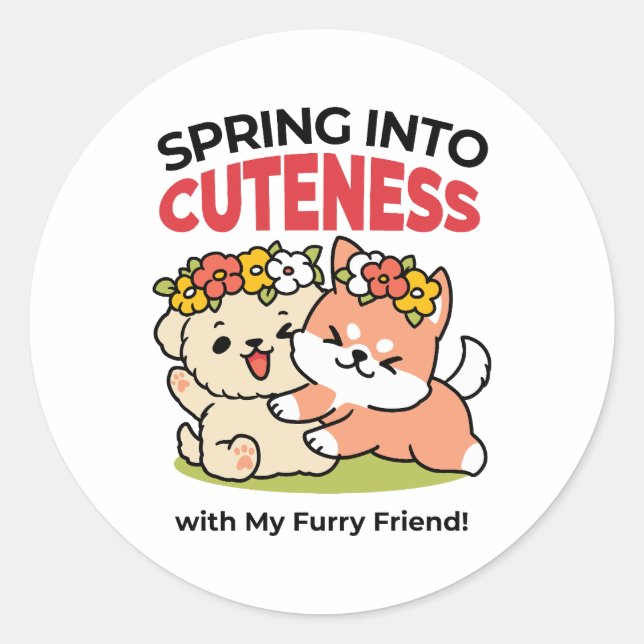 Sticker Rond Printemps dans la laideur - Illustration de chien  (Devant)