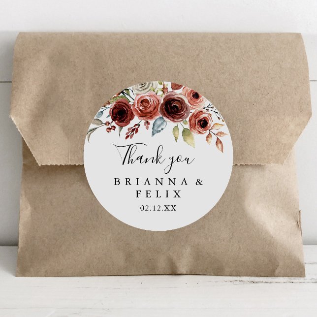Sticker Rond Printemps Élégant Merci Floral Mariage Faveur (Créateur téléchargé)