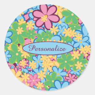 Sticker Rond Printemps Été 60s Retro Pastel Couleurs Fleurs