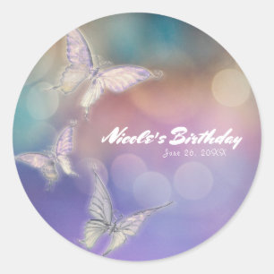 Sticker Rond Printemps Pastel Papillons fête d'anniversaire Fav