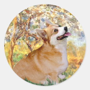 Sticker Rond Printemps - Pembroke Welsh Corgi 7b