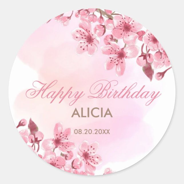 Sticker Rond Printemps Sakura Cherry Blossom Crème rose Anniver (Devant)