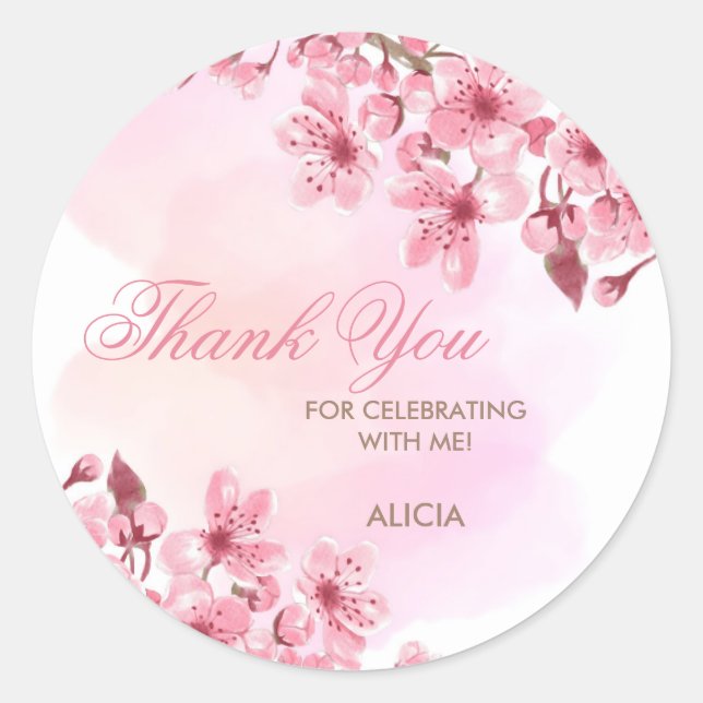 Sticker Rond Printemps Sakura Cherry Blossom Crème rose Anniver (Devant)