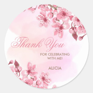 Sticker Rond Printemps Sakura Cherry Blossom Crème rose Anniver
