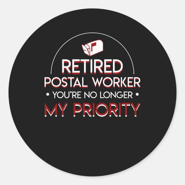 Sticker Rond Priorité de travailleur postal de retraite plus (Devant)