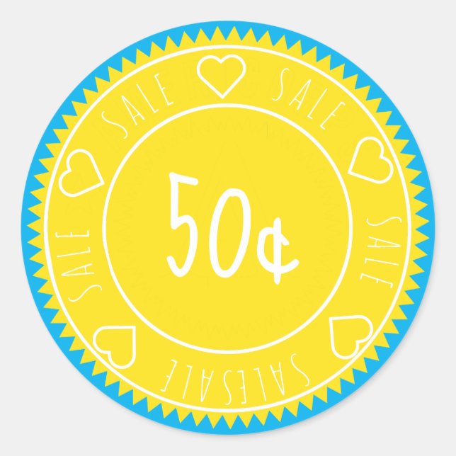 Sticker Rond Prix de vente Bleu Jaune Personnalisé (Devant)