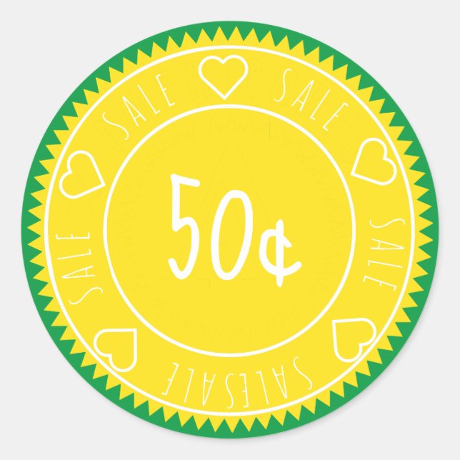 Sticker Rond Prix de vente Jaune Vert Personnalisé (Devant)