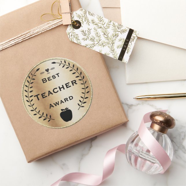 Sticker Rond Prix du meilleur enseignant de la couronne de laur (Cadeaux)