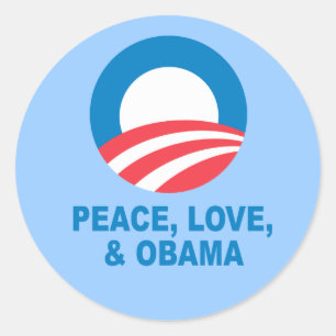 Sticker Rond Pro-Obama - PAIX, AMOUR ET OBAMA