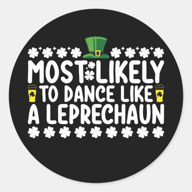 Sticker Rond Probablement De Danse Comme Un St patrick Leprecha (Devant)