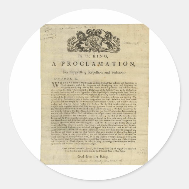 Sticker Rond Proclamation du Roi pour la répression de la rébel (Devant)