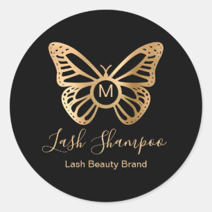 Sticker Rond Produit de beauté Chic Gold Butterfly Lash Cleanse