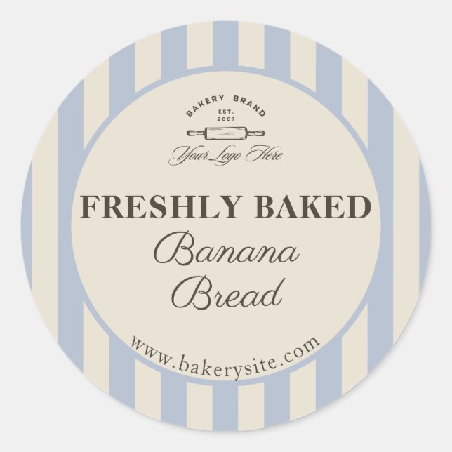 Sticker Rond Produit de logo de boulangerie rayé bleu français  (Devant)