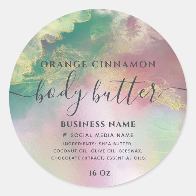 Sticker Rond Produit de script moderne or holographique abstrai (Devant)