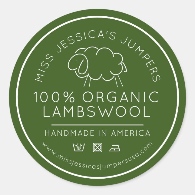Sticker Rond Produit en laine de mouton affaires de tricot vert (Devant)