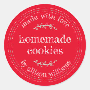 Sticker Rond Produits Rustiques Maison Cuisiniers Cookies Rouge