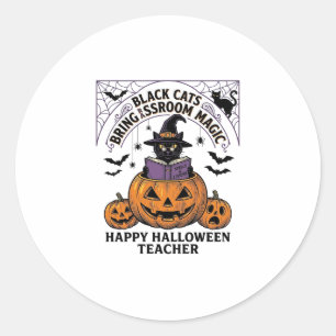 Sticker Rond Prof Cat Halloween Citrouille Vintage Salle de Cla